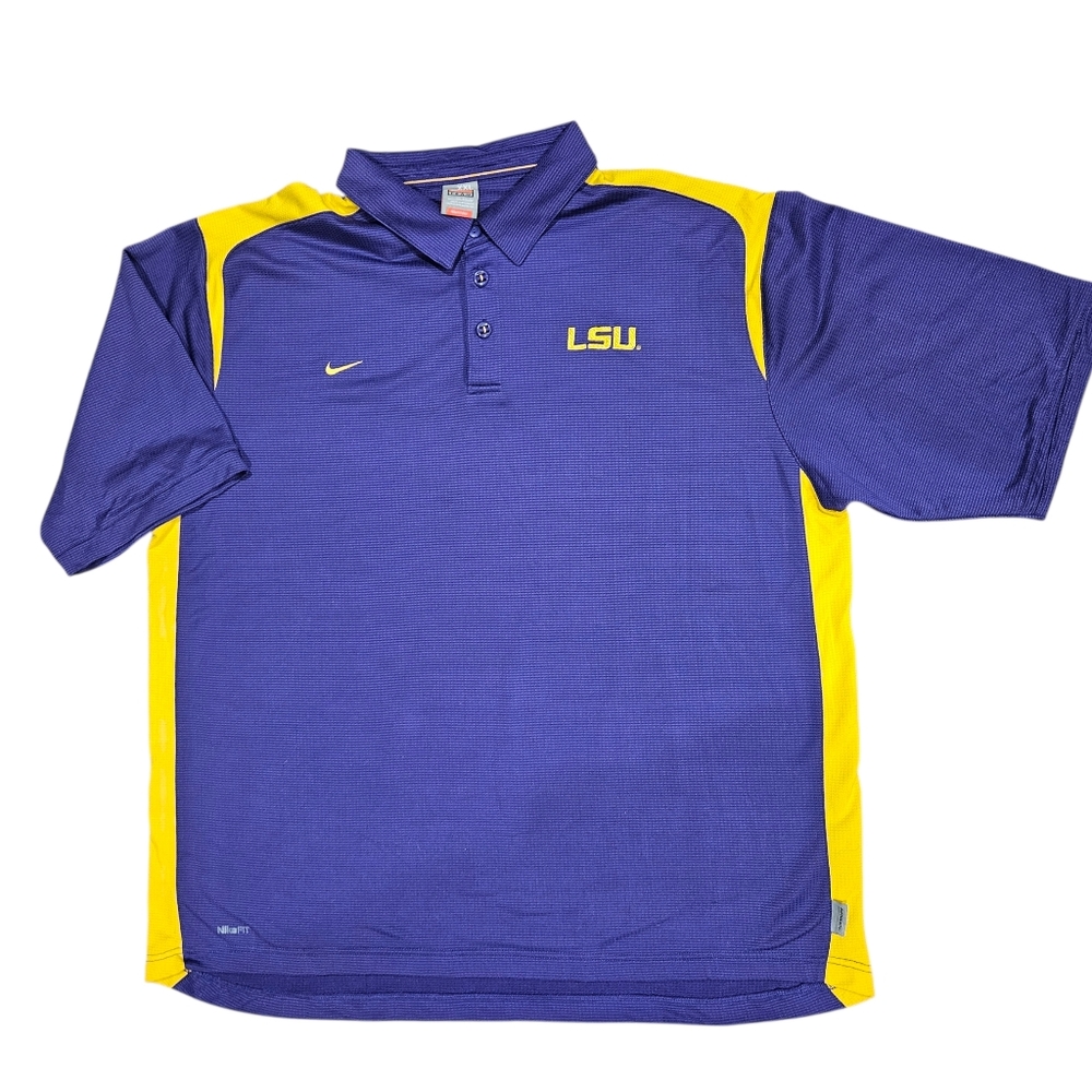 LSU Men's Nike Polo Shirt, Purple/Gold, Fit Dry - Size XXL